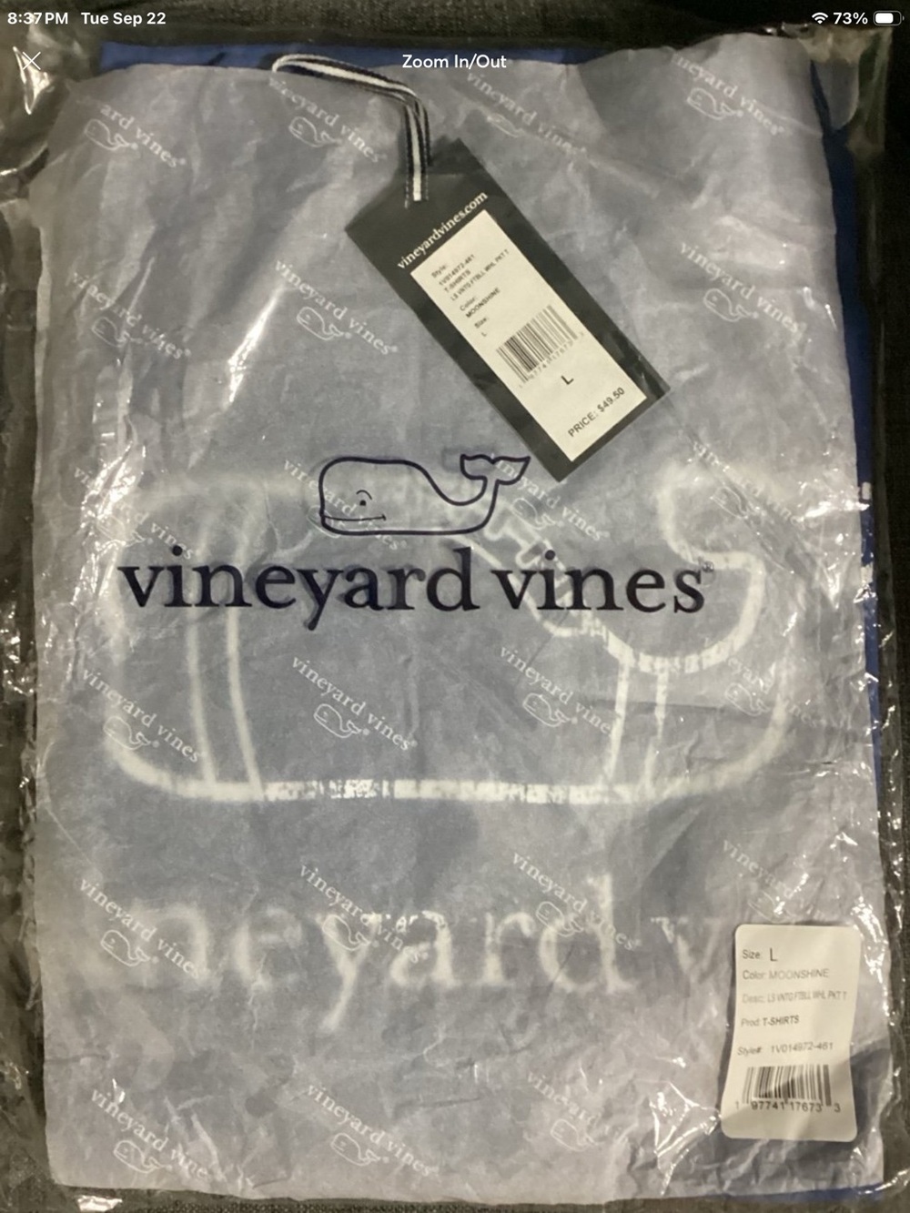 Vineyard Vines Vintage Football Whale Moonshine Long Sleeve Tee Large